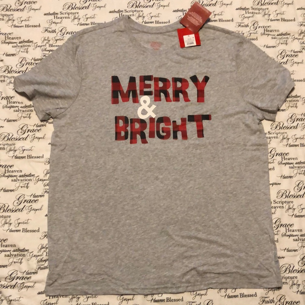 Wondershop Mens Merry & Bright Print T-Shirt Size X-Large Gray With Red & Black